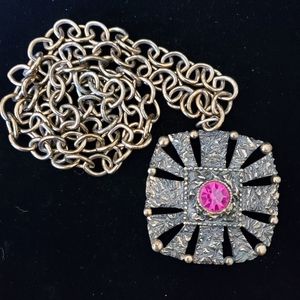 Brutalist Bronze Sunburst Cross Necklace 1970s